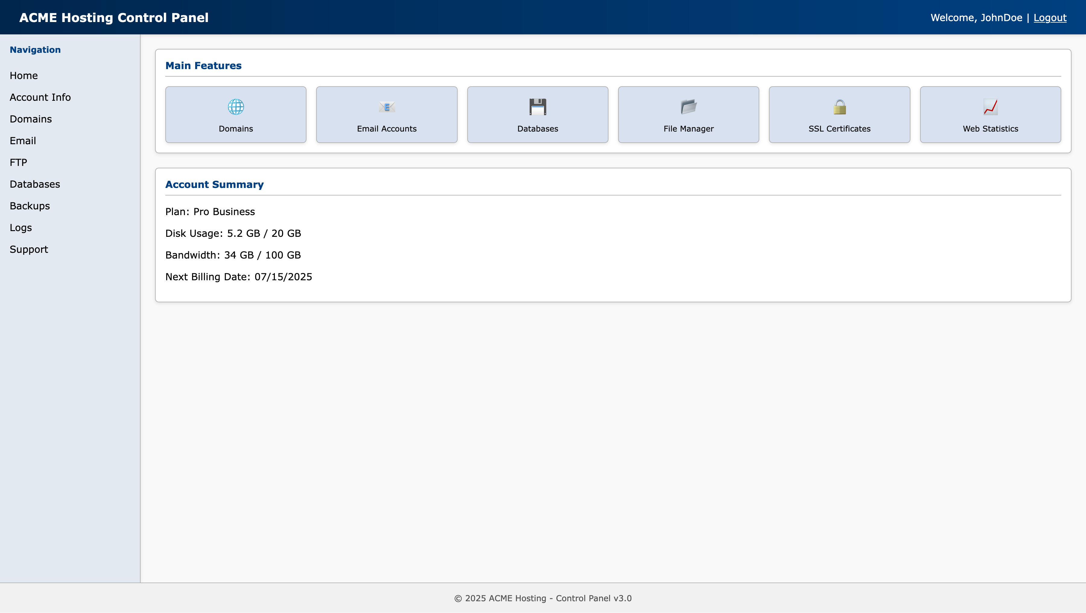 Hosting Control Panel